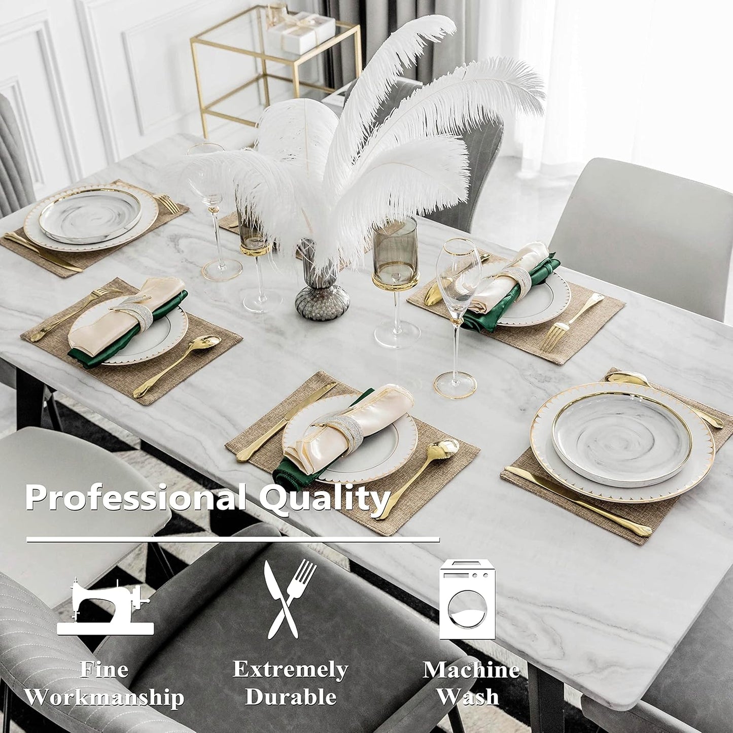 Home Brilliant Linen Placemats Set of 4 Heat Resistant Dining Table Cloth Place Mats Kitchen Table Mats Placemats Table Spring Decor, Natural Linen