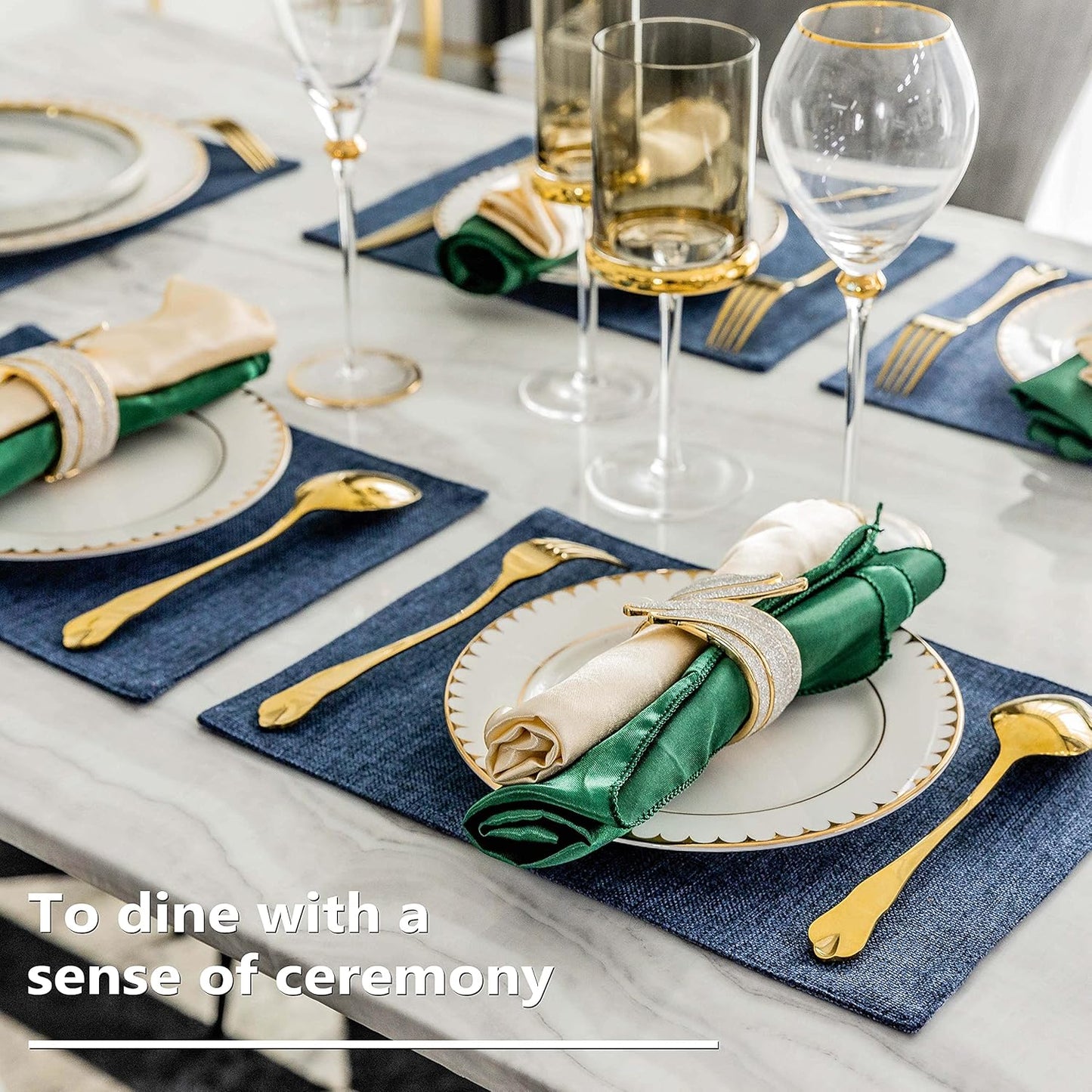 Home Brilliant Set of 6 Placemats Heat Resistant Dining Table Place Mats Kitchen Table Mats, Navy Blue