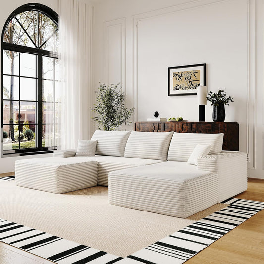 108" Sectional Couches for Living Room Modern Modular Sofa with L-Shape Couchs Upholstered Boneless Couch Deep Seat Sectional Couch with Chaise (White, Right Facing Chaise+2Seaters+1Ottoman)