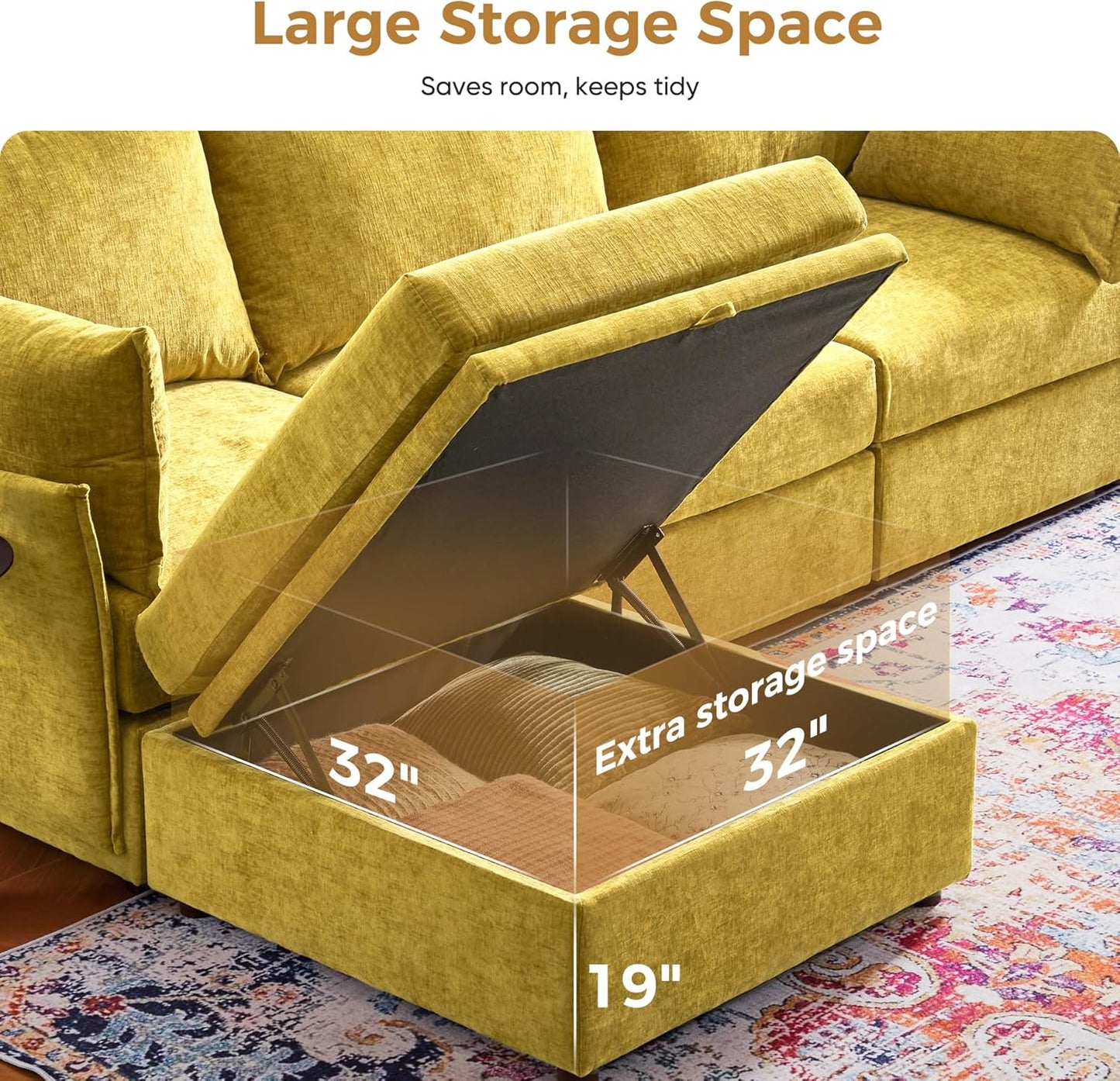 134.6" Modular Sectional Sofa, U Shaped Couch Set for Living Room, Large 8-Seater Comfy Cloud Couches with Movable Storage Ottoman,DIY Combination - Chenille Yellow