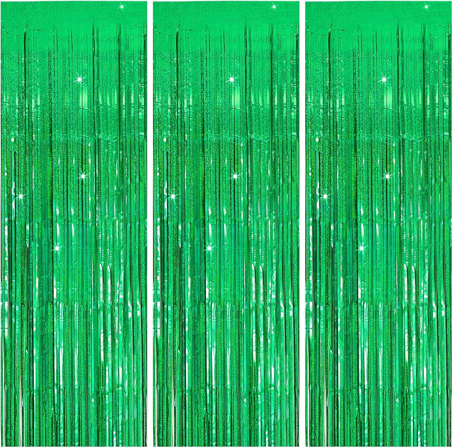 3 Pack Green Streamers Backdrop Jungle Party Decorations Foil Fringe Backdrop Curtains Photo Booth Backdrop for Birthday Dinosaur Animal St Patricks Day Football Christmas Party Decorations