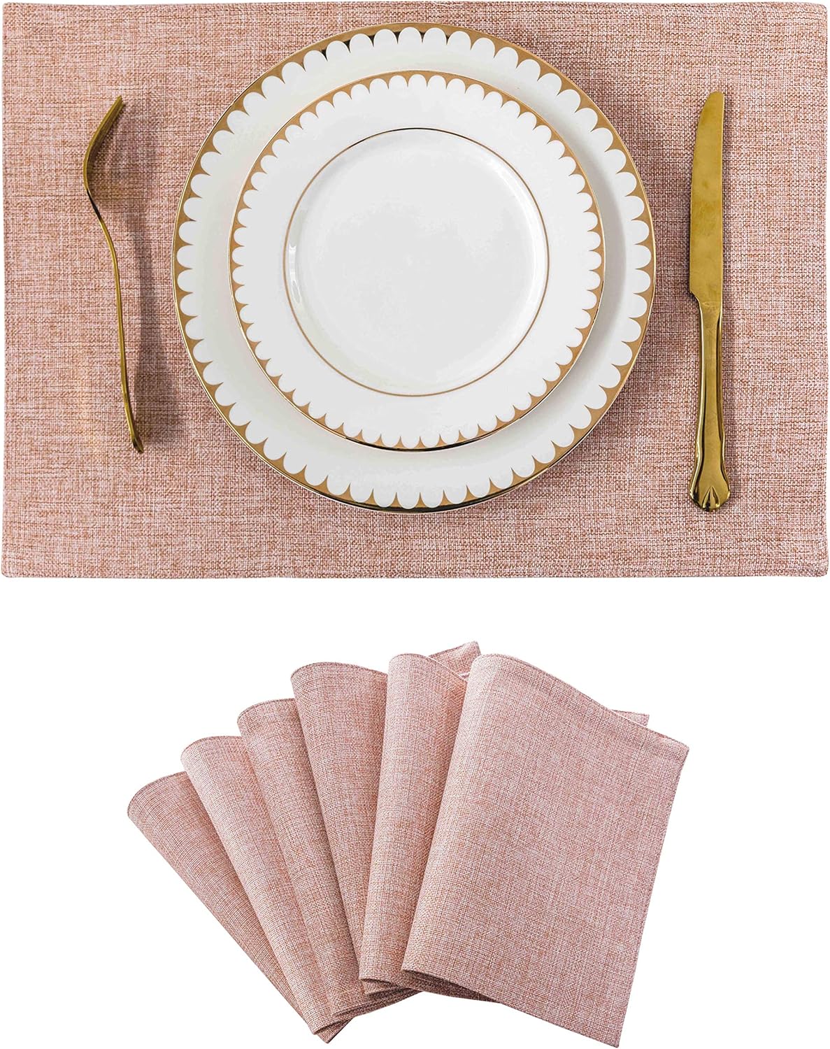 Home Brilliant Placemats Set of 6 Pink Apricot Table Place Mats for Women Wedding Decoration Blush Placemats Washable Place Mats for Dining Kitchen Restaurant Table, Pink