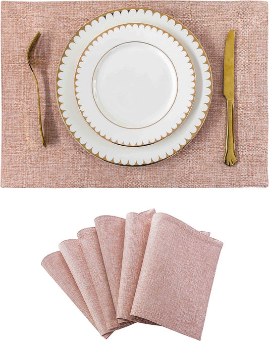 Home Brilliant Placemats Set of 6 Pink Apricot Table Place Mats for Women Wedding Decoration Blush Placemats Washable Place Mats for Dining Kitchen Restaurant Table, Pink