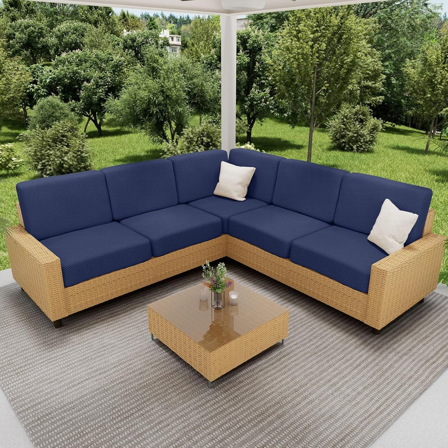 hyha Waterproof Couch Cushion Covers for Pets, Non Slip Sofa Seat Cover for Dogs Washable, Soft Thick Stretch Jacquard Fabric, Sofa Slipcovers with Elastic Bottom (1 Piece for Backrest M, Navy)