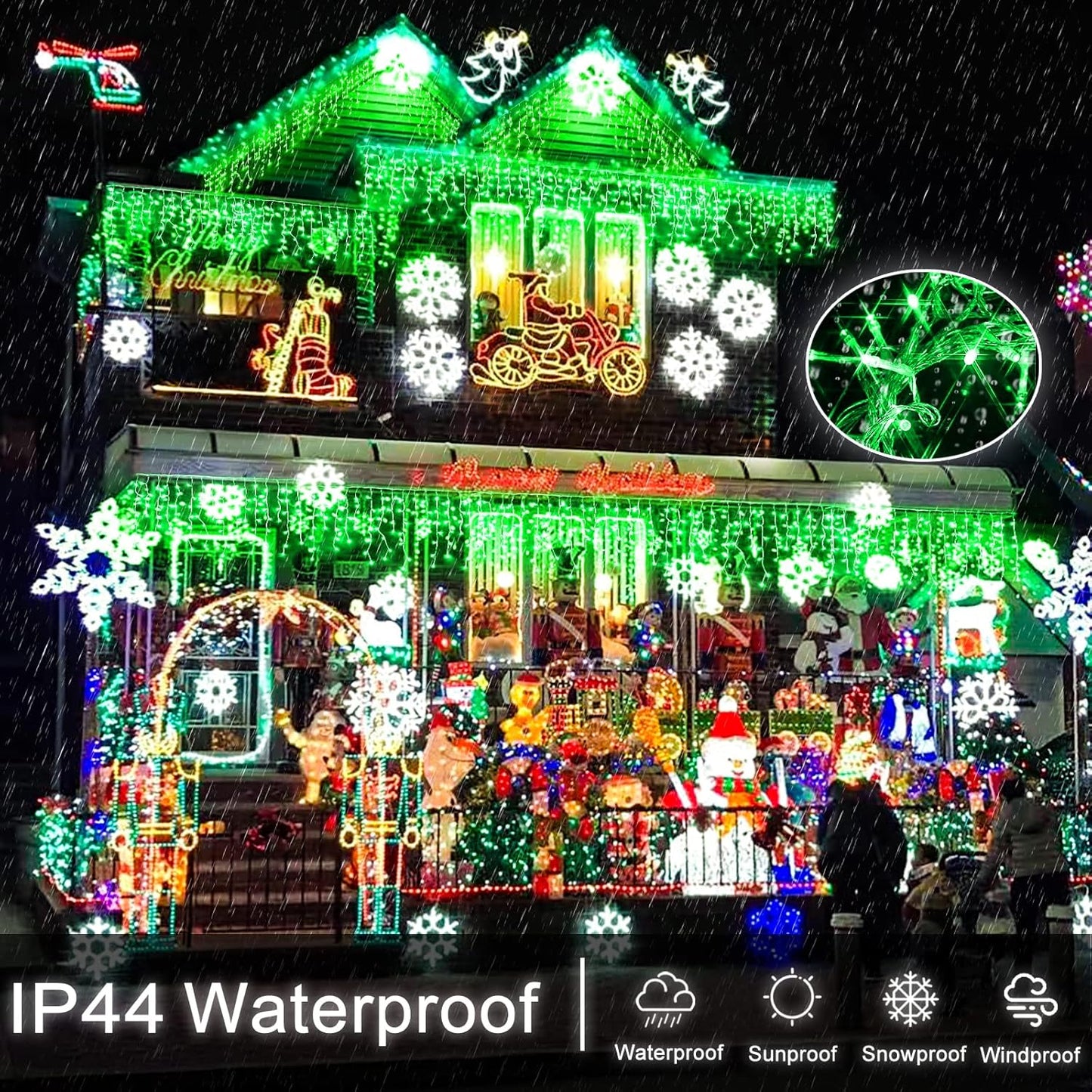 400 LED Icicle Christmas Lights Outdoor - 33FT Icicle Lights for Outside 8 Modes with 75 Drops, Plug in Waterproof Connectable Fairy String Lights for Indoor Holiday Party Christmas Decoration,Green