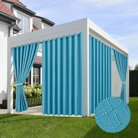 HolidayIdeas 4 Panels Faux Linen Outdoor Curtains for Patio Waterproof Teal Curtains 110" Wide x 84" Long-Outside Wide Curtains Weatherproof Privacy Textured for Pergola, Porch, Gazebo, Backyard