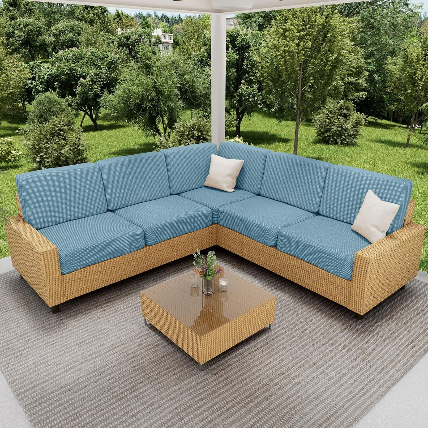 hyha Waterproof Couch Cushion Covers for Pets, Non Slip Sofa Seat Cover for Dogs Washable, Soft Thick Stretch Jacquard Fabric, Sofa Slipcovers with Elastic Bottom (1 Piece for Backrest L, Lake Blue)