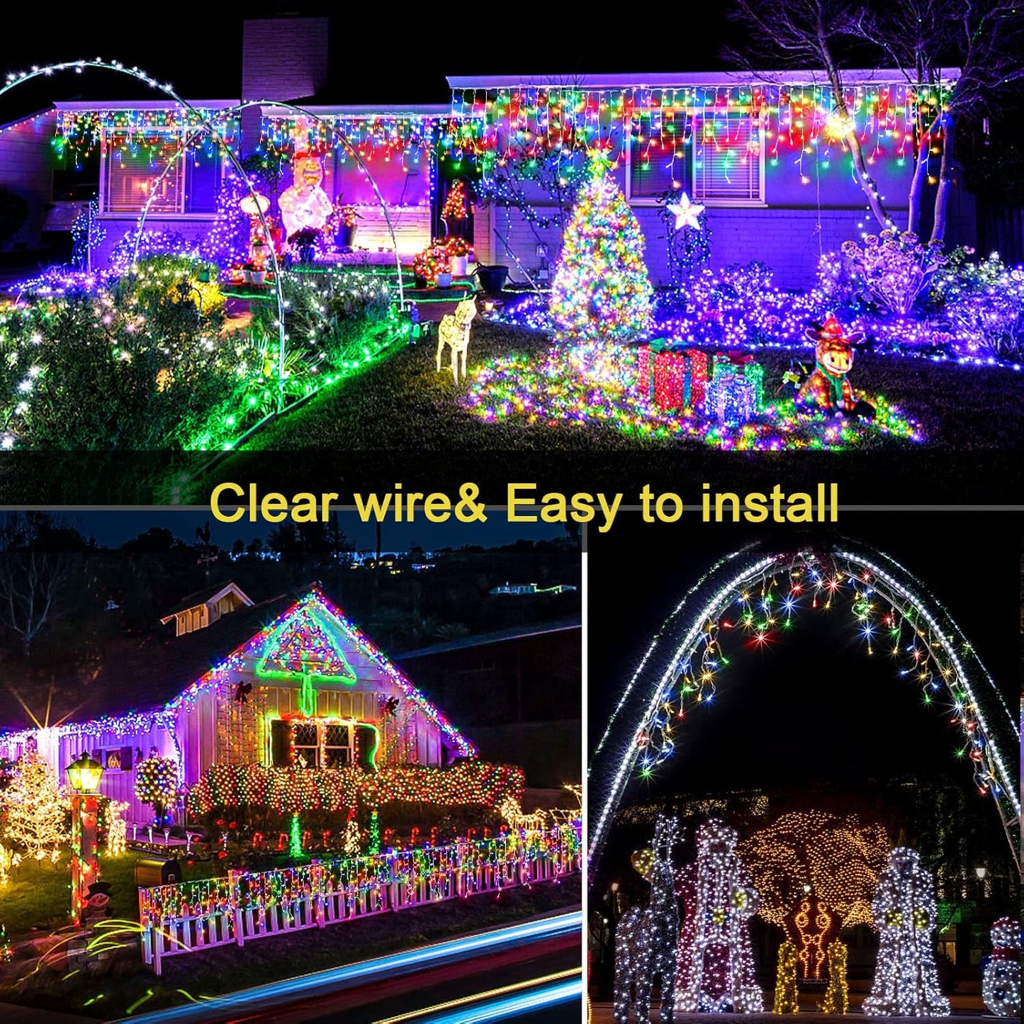 Icicle Christmas Lights Outdoor - 66ft 640 LED Icicle Lights for Outside with 120 Drops, Waterproof Plug in Christmas Light with Timer for Party, Holiday, Wedding, Christmas Decoration, Multicolor