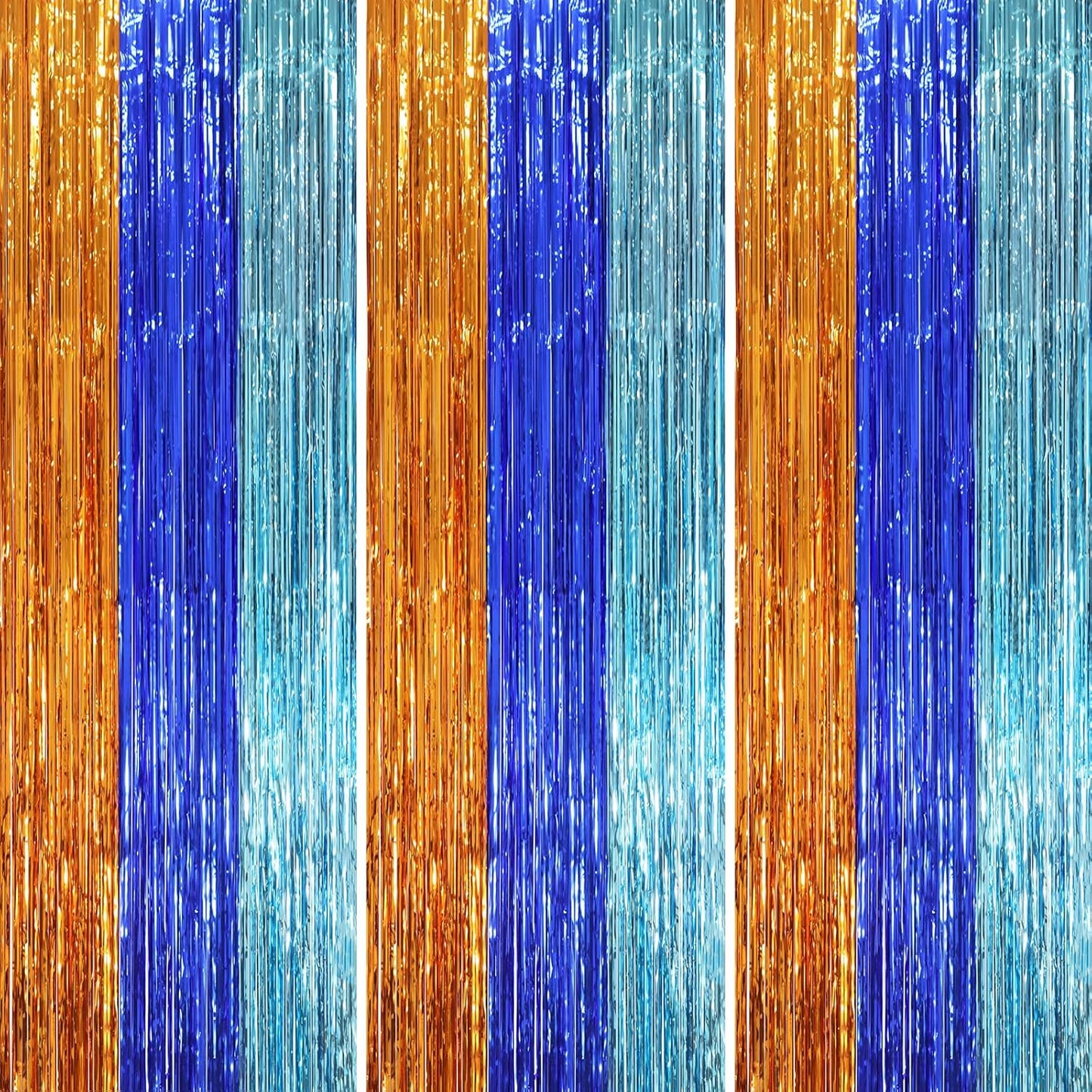 3 Pack 3.3 x 8.2 ft Blue Orange Foil Fringe Backdrop Curtains, Tinsel Streamers Party Decorations, Fringe Backdrop, Door Shimmer for Birthday Party
