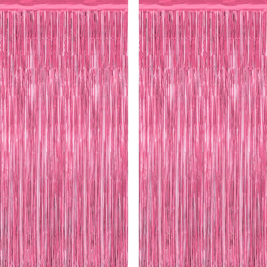 2 Pack Pink Party Decorations, 3.28 FT x 7.05 FT Pink Backdrop, Metallic Tinsel Backdrop Fringe Curtains Backdrop Curtains, Photo Backdrop Party Supplies Birthday Party Decorations