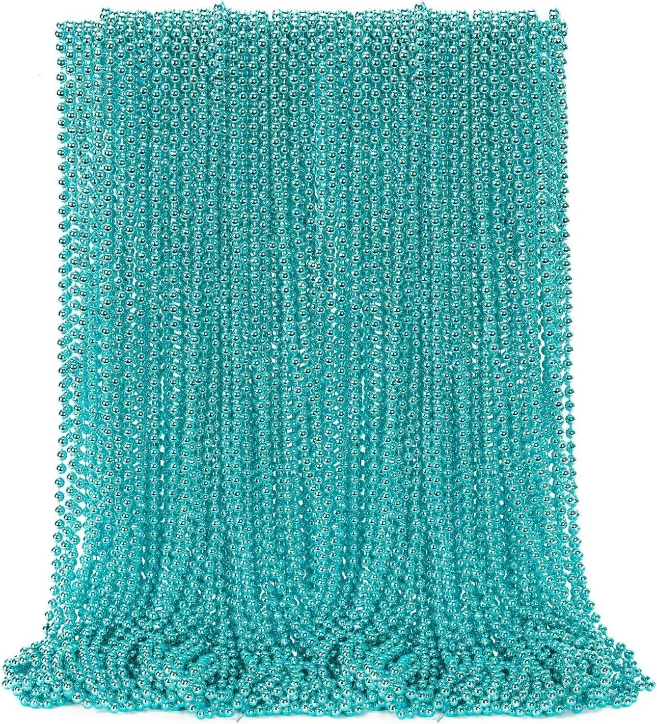 50PCS Mardi Gras Beads, Metallic Blue Bead Necklace Party Favors, 33" Mardi Gras Necklace Stuff, Festival Parade Throw Accessories for Wedding Birthday Gender Reveal Party Supplies Decor