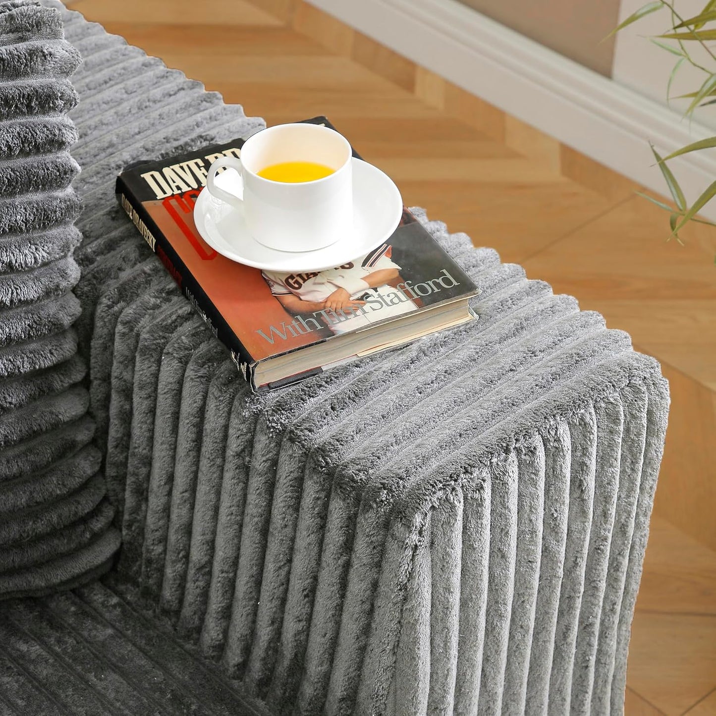 HYJT-H&K Modular Sectional Sofa Cloud Sectional Couch, 107" Comfy Fluffy L Shaped Dark Grey Couches for Living Room, Deep Seat Memory Foam Plush Corduroy Boneless Couch Sectionals Left Facing Chaise