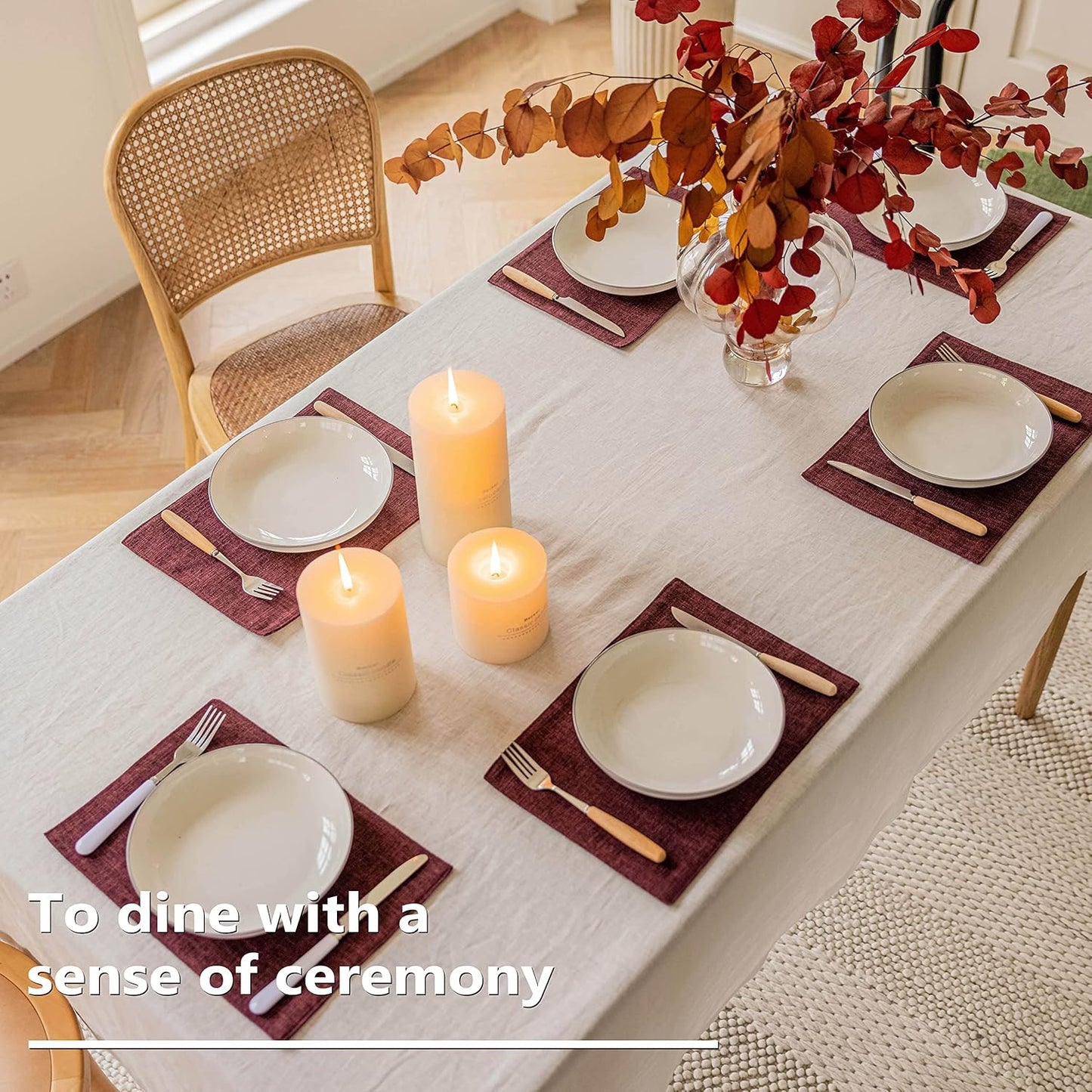 Home Brilliant Red Placemats Set of 4 Cloth Placemat for Holiday Heat Resistant Dining Table Mats Kitchen Washable Place Mats, Wine Red