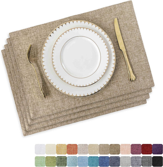 Home Brilliant Linen Placemats Set of 4 Heat Resistant Dining Table Cloth Place Mats Kitchen Table Mats Placemats Table Spring Decor, Natural Linen