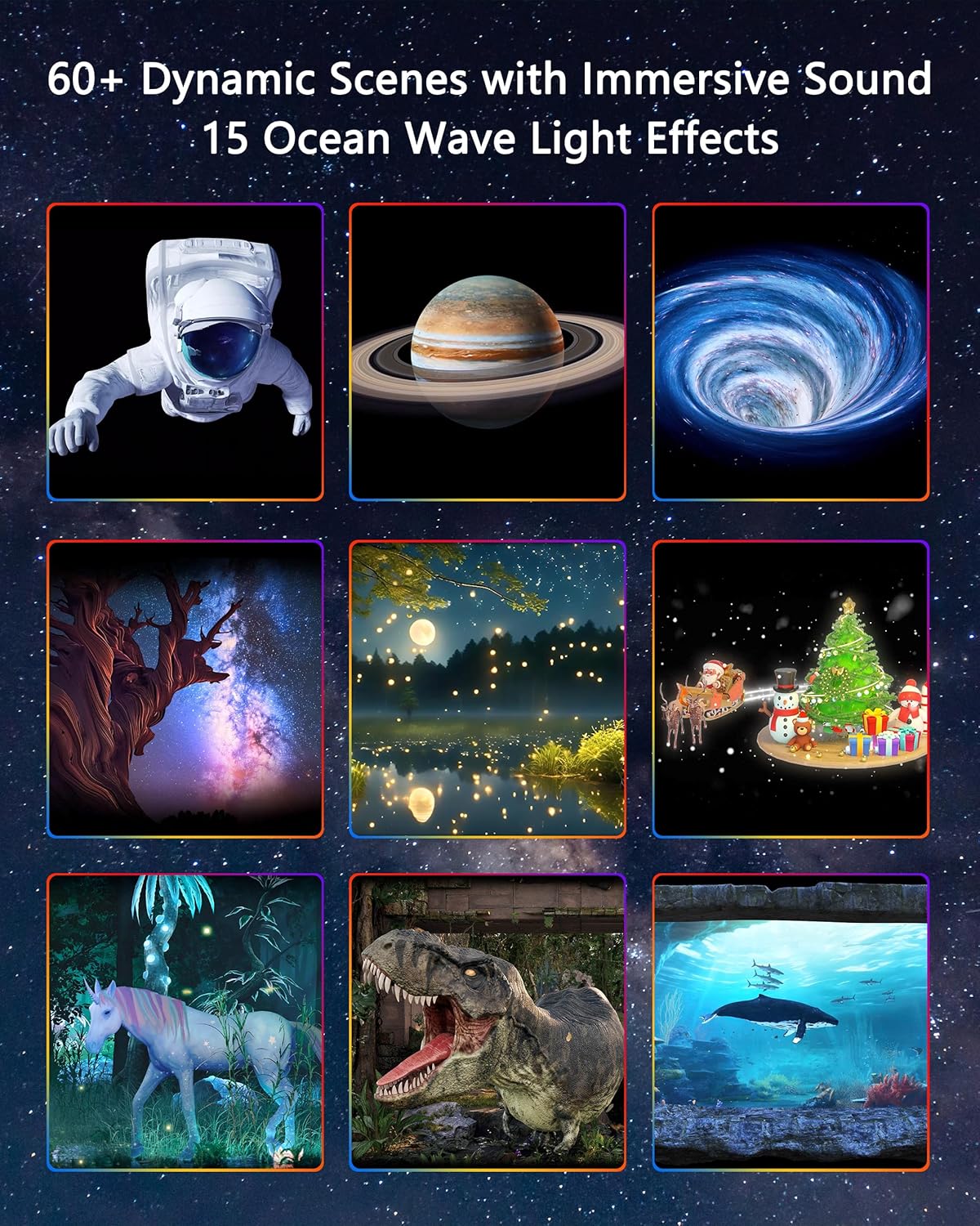 3D Galaxy Projector, Star Projector with 65 Dynamic Scenes, HD Planetarium Projector Night Light with Bluetooth Speaker for Room, Gift for Kids Adults, Relaxing Ambiance
