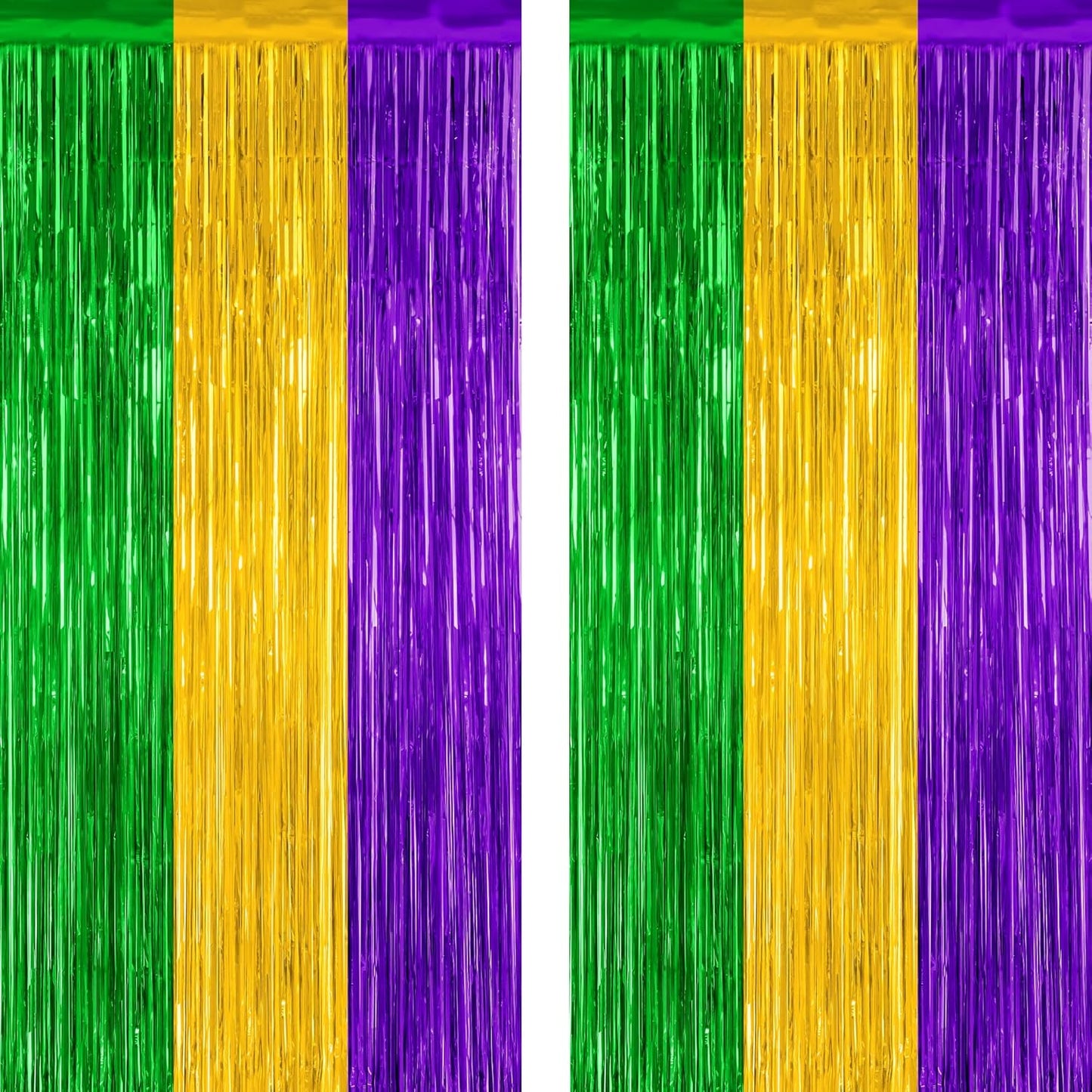 2 Pack Mardi Gras Tinsel Backdrop, 3.28 FT x 7.05 FT Metallic Fringe Curtain, Purple Gold Green Color Foil Backdrop Party Streamer, Mardi Gras Photo Booth Props Lobster Party Decorations
