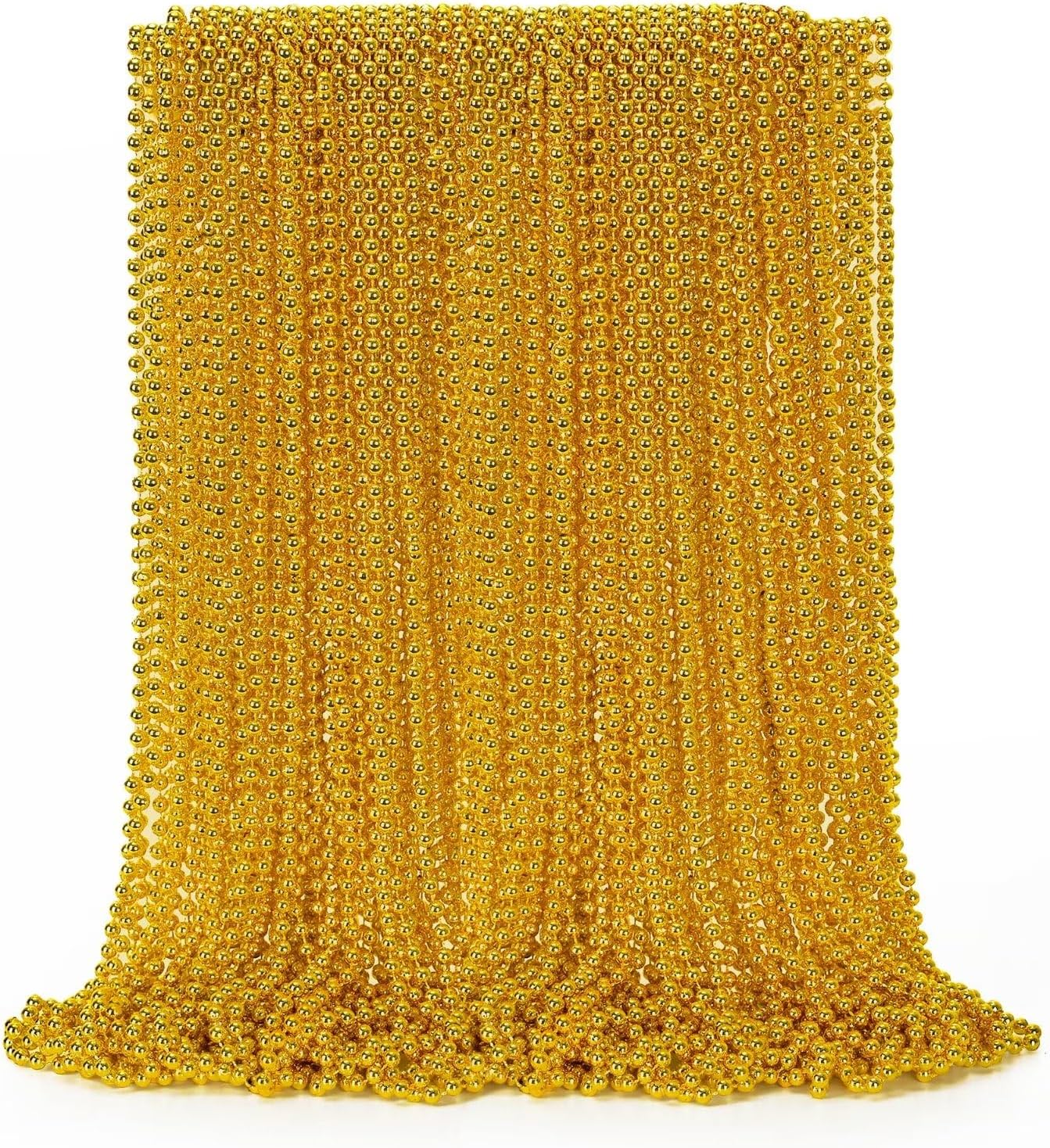 50PCS Mardi Gras Beads, Gold Bead Necklace Stuff, 33" Mardi Gras Christmas Beads Necklace Costume, Festival Parade Throw Accessories for Mardi Gras St Patricks Xmas Wedding Birthday Supplies Decor
