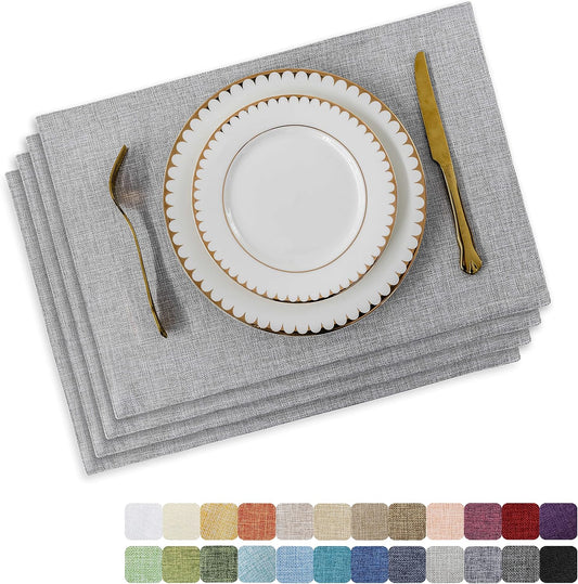 HOME BRILLIANT Cloth Placemats Set of 4 Heat Resistant Washable Plate Mats Placemats for Parties Buffet Dinner Coasters Party Dinner Decor, 13 x 19 inches, Light Grey