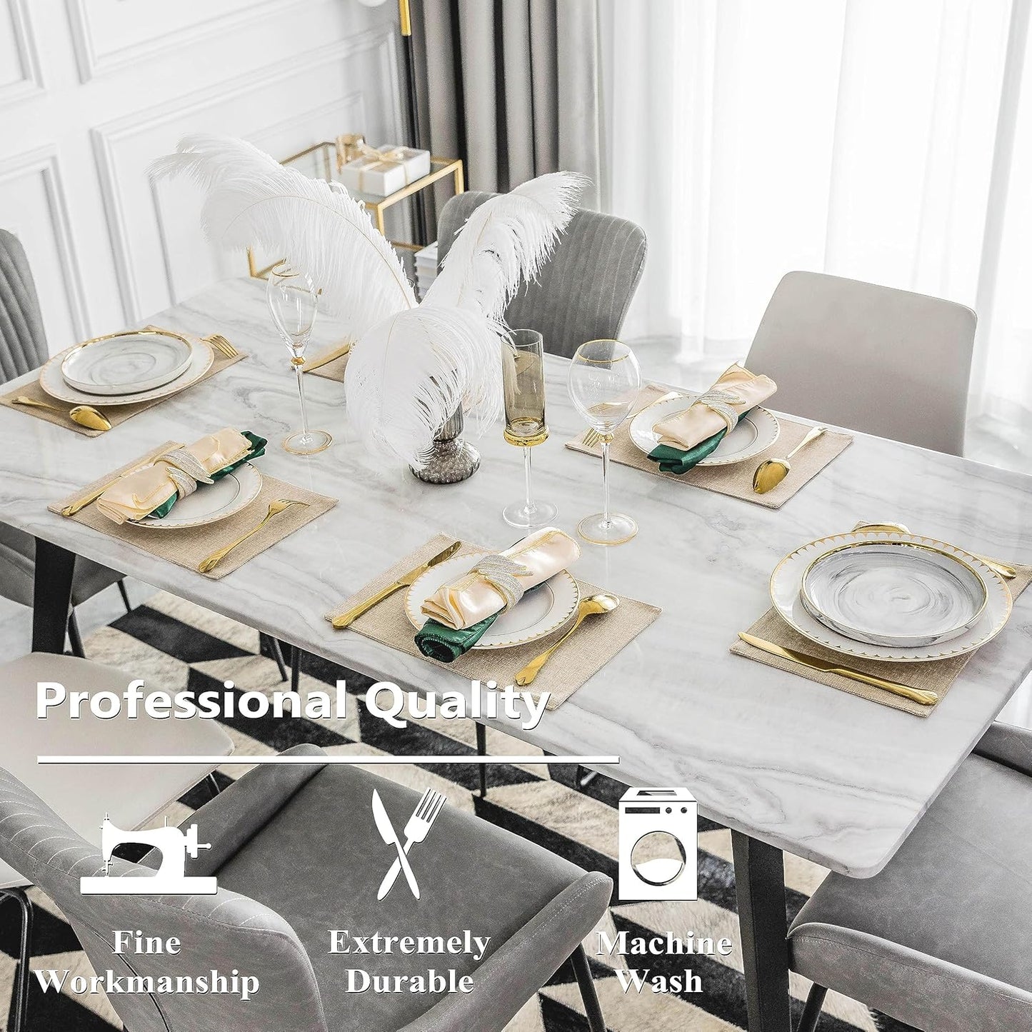 Home Brilliant Placemats Set of 8 Heat Resistant Dining Table Place Mats Plate Mat Cloth Placemats Kitchen Table Mats Indoor Outdoor, Light Linen