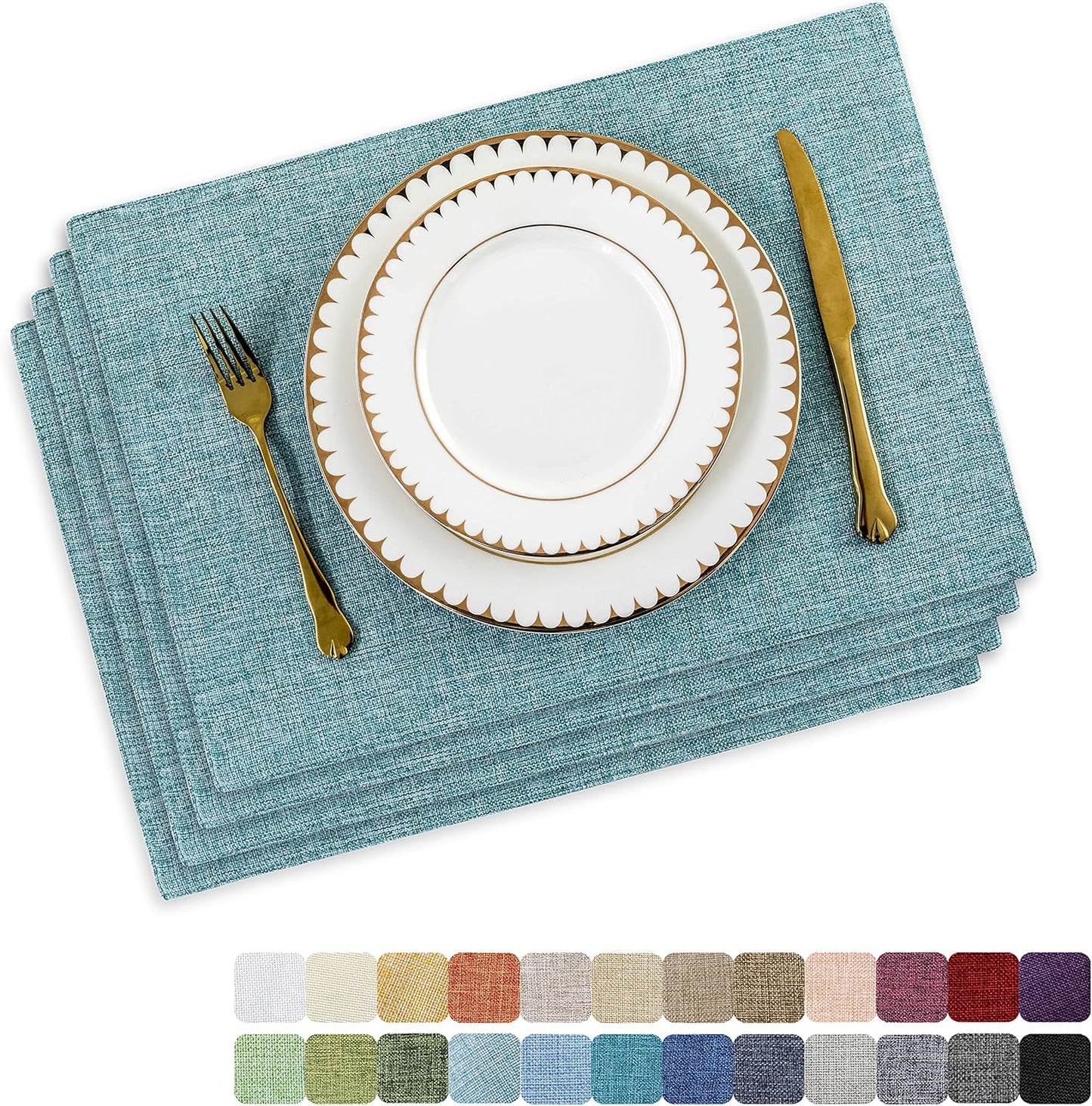 Home Brilliant Cloth Placemats Set of 4 for Holiday Dinner Linen Placemat Heat Resistant Dining Table Place Mats for Kitchen Table, 13 x 19 inches, Teal