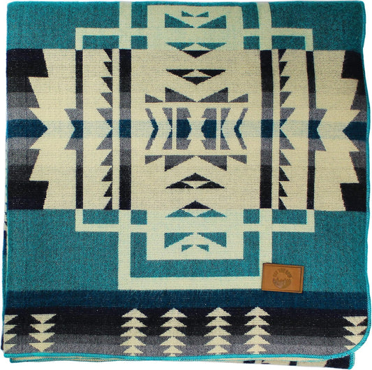 Inca Aztec Throw, Queen, King Blanket | Southwest Indian Navajo Boho Style | Native Cover for Camping, Bedding, Couch, Vanlife | Faux Alpaca, Lightweight, Hypoallergenic (Teal, Queen)