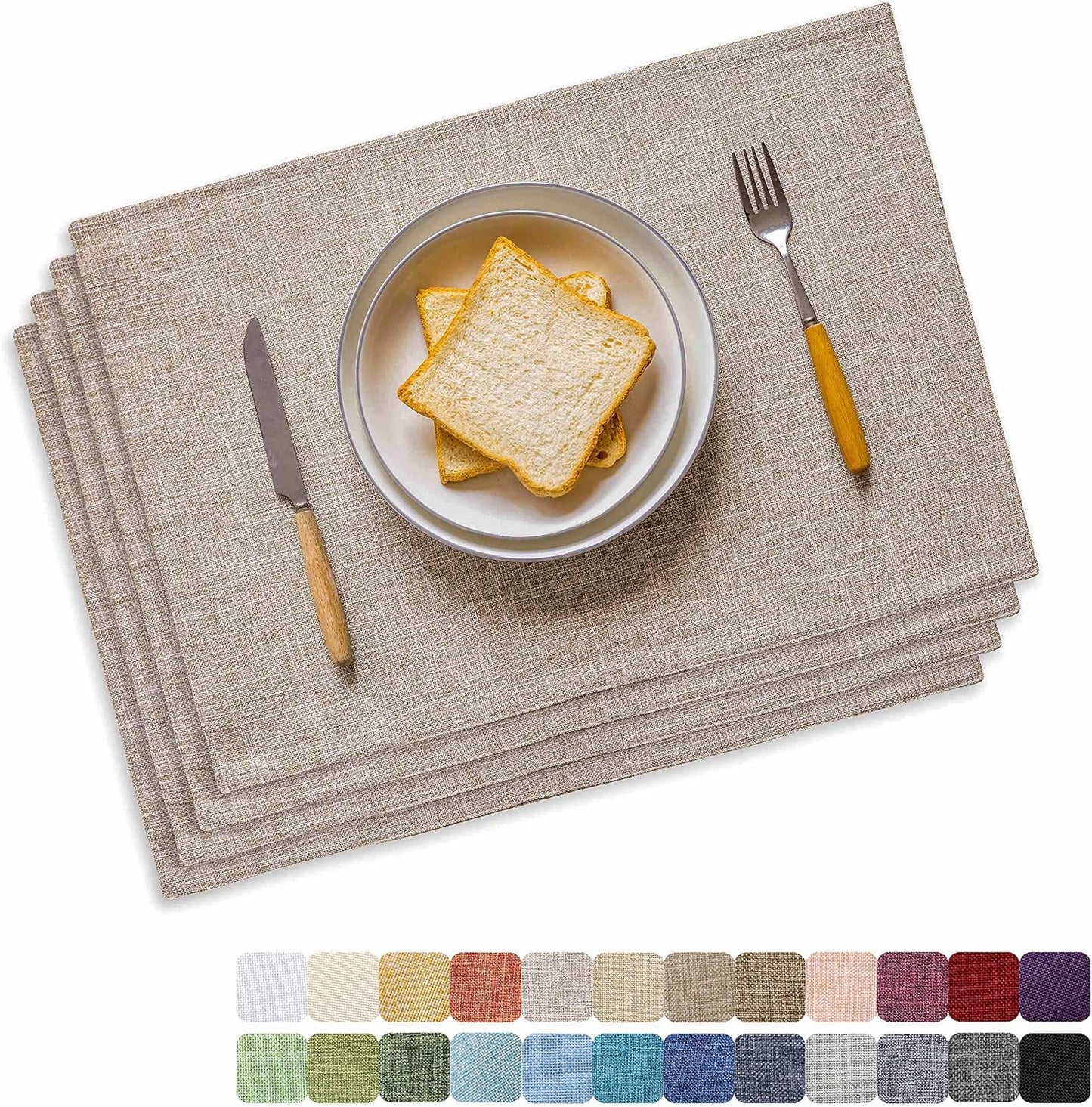 Home Brilliant Linen Place Mats Set of 4 Heat Resistant Dining Table Place Mats Cloth Placemats Kitchen Table Mats Placemat, Burlap