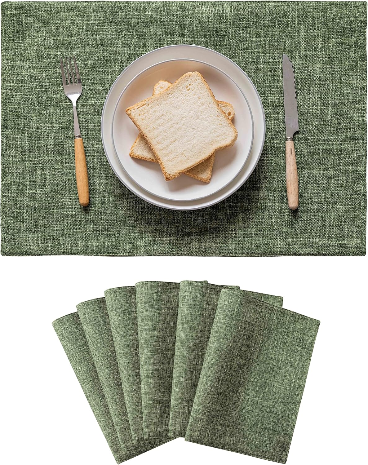 Home Brilliant Linen Cloth Placemats Set of 6 Heat Resistant Dining Table Place Mats Kitchen Washable Dining Mats for Dinner Decor, Green
